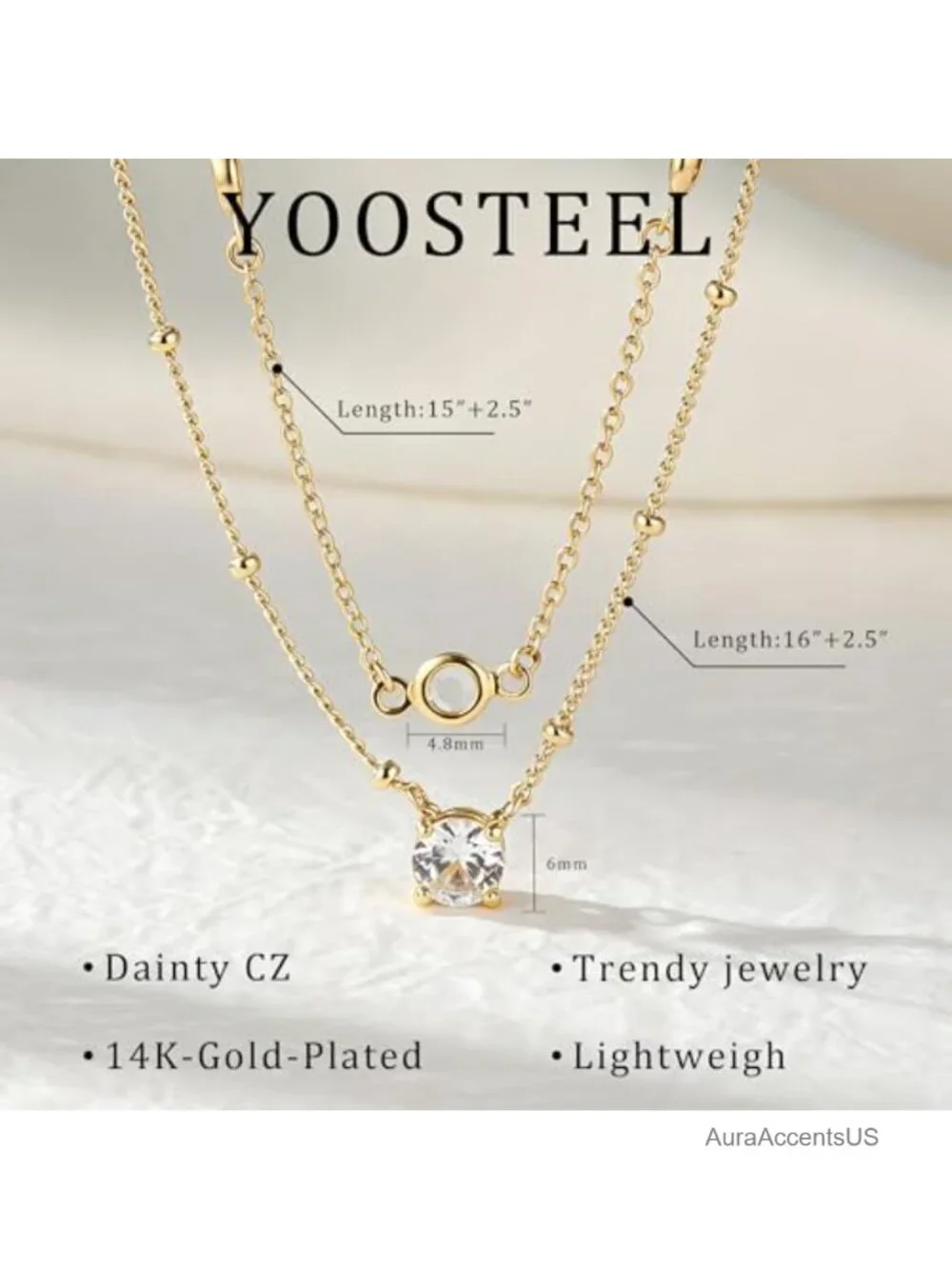 Layered 14K Gold Plated CZ Necklace Set Dainty Pendant Choker